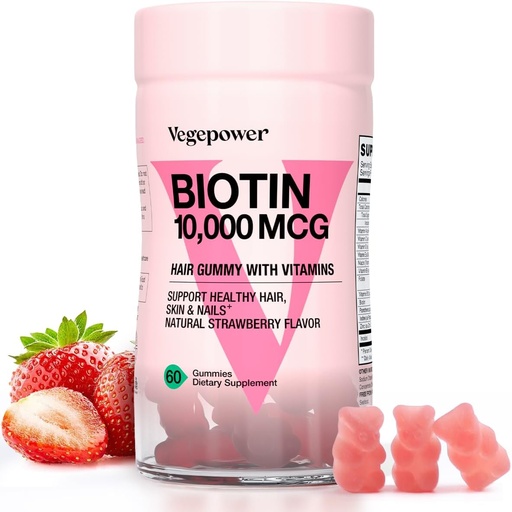 [BRSWGHT4AQDWO3D5] Biotin Gummier for hårvekst 10000mcg - Vegan Biotin Vitaminer støtter sunnt hår, hud og negler, hår vitamin Gummy for kvinner og menn - ikke-GMO, Chewable Supplement