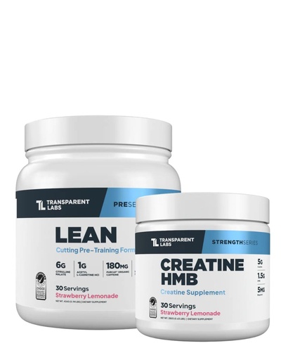 [BRSRE2Q6OAHBSEL6] Transparent Labs Lean Pre-Workout (30 Servings, Strawberry Lemonade) & Creatine HMB (30 Servings, Strawberry Lemonade)