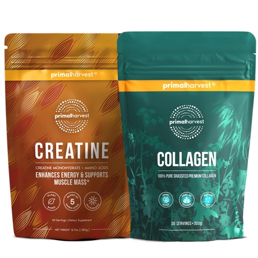 [BRSREZAYB5YAEFLX] Primal Creatine Powder + Collagen Powder Bundle | 2-Pack | Muscle Recovery, Strength, and Performance| Unflavored, 30 Servings Each