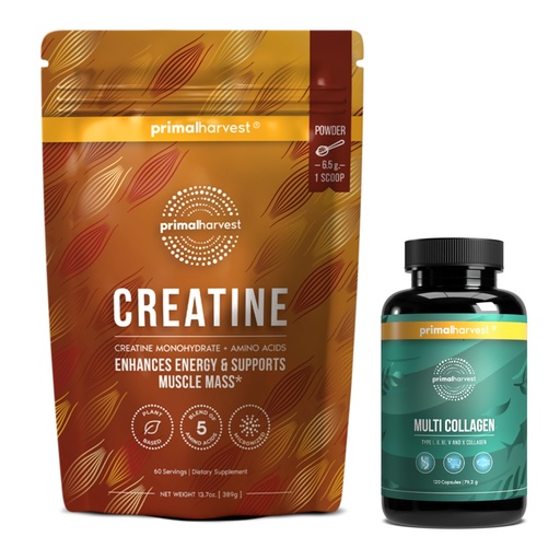 [BRSREEABBZYQYH3O] Primal Creatine Powder + Primal Multi Collagen Capsules Bundle | 2-Pack | Support Strength, Recovery, Joint & Skin Health | 30 Servings Each
