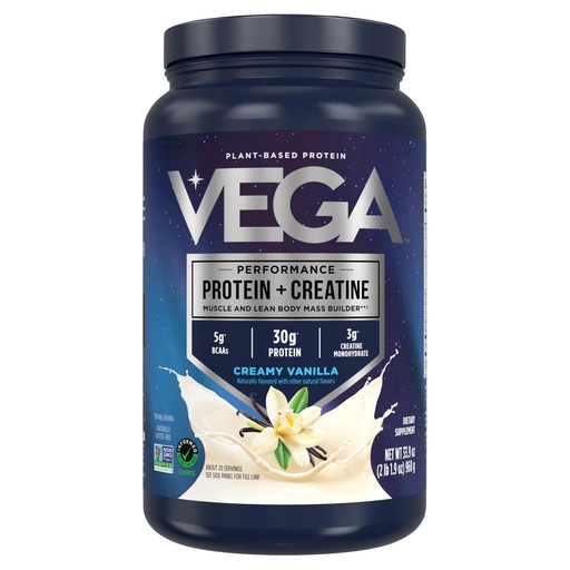 [BRSRABI7PIFRA3L7] Vega Protein + Creatine - 30g Plant-Based Protein, Vanilla, 20 Servings, 3g Creatine, 5g BCAAs, Vegan, Keto, Gluten Free, Dairy Free, Low Carb, for Muscle Growth & Repair, Drink Mix, 33.9oz