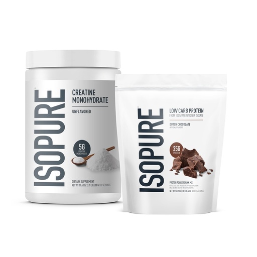 [BRSRAAQFBYMAI2Y4] Isopure Bundle of Low Carb 100% Pure Whey Isolate Protein Powder, Dutch Chocolate, 25g Protein Per Serving, 1 Lb, 15 Servings + Isopure 100% Pure Creatine Monohydrate Powder, 100 Servings