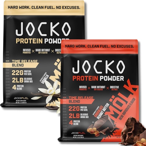 [BRSRAZA2AVYAICLB] Jocko Fuel Protein Bundle (2 Pack) - Chocolate Peanut Butter (2lb) + Vanilla (2lb) - Supports Muscle Recovery & Growth