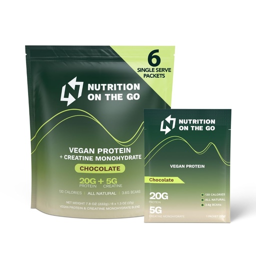[BRSRAGACOQBRSELJ] Nutrition On The Go Vegan Protein Powder Packets with Creatine – 20g Plant Proteins + 5g Creatine – Single-Serve Travel Protein Powder – All-Natural, Gluten-Free – Chocolate – (6-Pack)