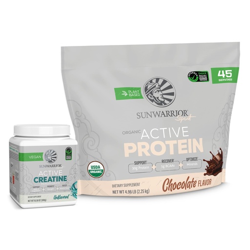 [BRSRAYLYCQFAIELL] Sunwarrior Active Protein Powder Plant-Based 45 Servings Chocolate Flavored & Creatine Monohydrate Powder 60 Servings