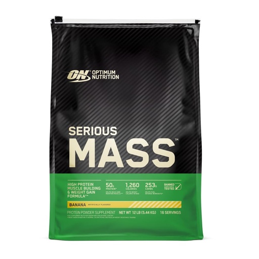 [BRSWIYANDIAA4CL6] Optimum Nutrition Serious Mass, Weight Gainer Protein Powder, Mass Gainer, Vitamin C and Zinc for Immune Support, Creatine, Banana, 12 Pound (Packaging May Vary)