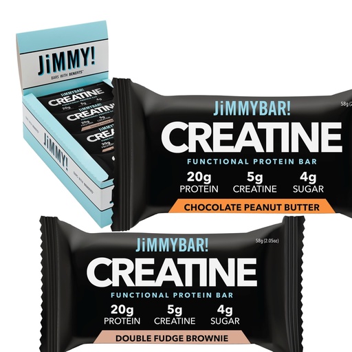 [BRSRGGDROENA4YA6] (NEW) JiMMYBAR! Creatine Protein Bar - 5g of Creatine Monohydrate + 20g Protein - High Protein Snack - Supports Muscle Growth, Strength & Recovery - Real Food Energy Bar for Athletes | 6 Chocolate Peanut Butter + 6 Fudge Brownie Variety Pack (12 Bars)