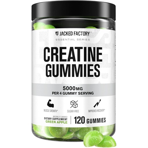 [BRSREZQQCQMRQ23O] Jacked Factory Sugar Free Creatine Gummies - 5g Daily Dose (1.25g per Gummy) - Creatine Gummy Sugar Free for Men and Women, Vegan-Friendly, Third-Party Tested - 120 Gummies, Green Apple