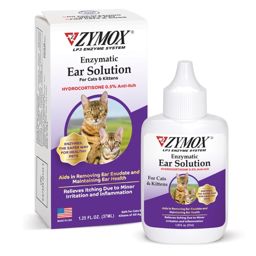 [BRSRMGD5BAHGCYDB] Zymox Enzymatic Ear Solution with 0.5% Hydrocortisone for Cats & Kittens, 1.25 oz. – Cleans & Refreshes Ear Canal for Relief from Wax, Dirt Buildup, Itchiness, Irritation, Inflammation & Redness