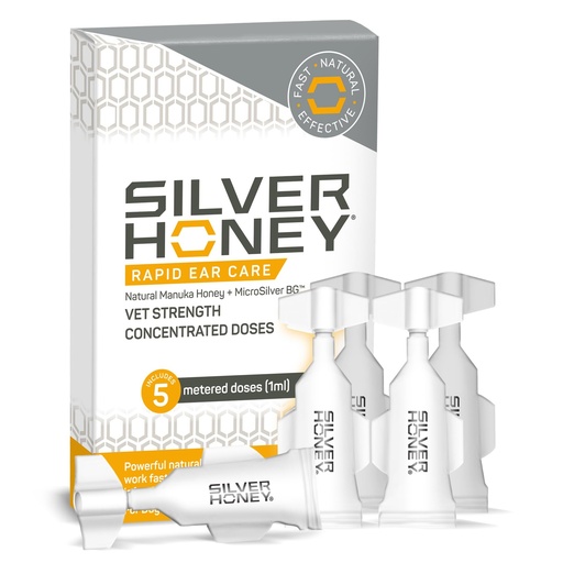 [BRSROHA2PJYGCFI4] Absorbine Silver Honey Rapid Ear Care Vet Strength Concentrated Doses, 5 Ear Drops for 10 Days on 1 Ear for Dogs & Cats, Medical Grade Manuka Honey & MicroSilver BG