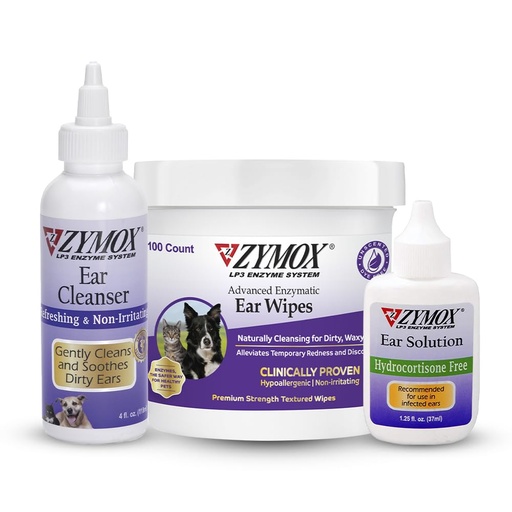 [BRSROBQ3DF5RO3L4] Zymox Enzymatic Ear Wipes, Ear Cleanser, & Ear Solution Without Hydrocortisone for Dogs and Cats - Product Bundle - for Dirty, Waxy, Smelly Ears and to Soothe Ear Infections