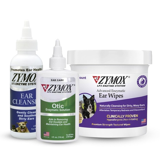 [BRSROBQ5CV4AOYI2] PET KING BRANDS ZYMOX Enzymatic Ear Wipes and Otic Ear Solution for Dogs and Cats - Product Bundle - for Dirty, Waxy, Smelly Ears and to Soothe Ear Infections, 100 ct, 4 oz and 4 oz