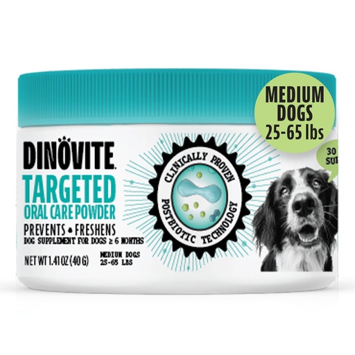 [BRSRGH32OAGQEALV] Dinovite Dog Dental Powder, Brush-Free Breath Freshener & Teeth Cleaning Dental Care Powder with Probiotics & Postbiotics, Oral Care Bad Breath Treatment, Medium Dogs, Made in USA, 30 Day Supply