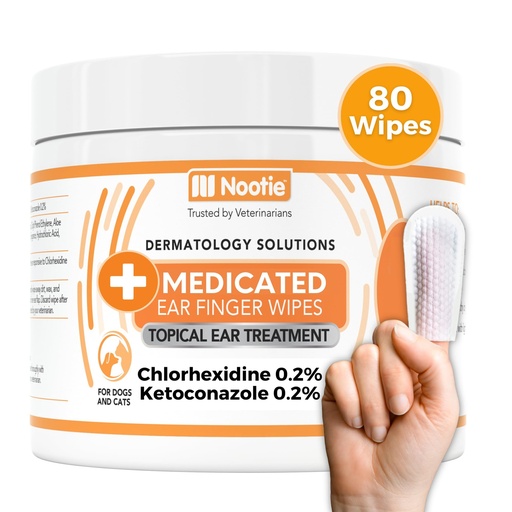 [BRSRGFIKOQPRGGTF] Nootie Medicated Ear Finger Wipes with Chlorhexidine for Dogs, Gentle Dog Ear Cleaning Wipes for Itchy, Sensitive Ears - Helps Remove Wax, Dirt Buildup, & Odor 80 Wipes - Made in USA