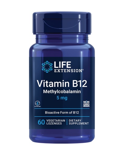 [BRSWIZIOAICBCDDK] Life Extension Vitamin B12 Methylcobalamin, Nerve Health Supplement, Cognitive Support, Energy Vitamin, methylcobalamin B12, 5 mg, Quick-Dissolving, Gluten-Free, Non-GMO, Vegetarian, 60 lozenges