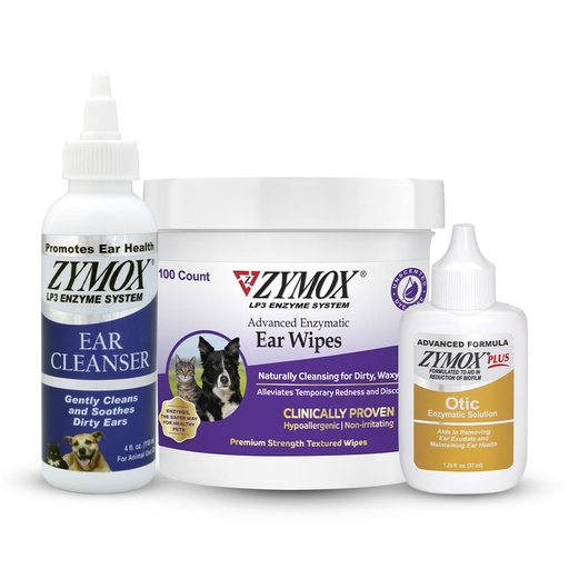 [BRSROBQ3CR7RADL4] Zymox Enzymatic Ear Wipes, Ear Cleanser, & Otic Plus Ear Solution Hydrocortisone Free for Dogs and Cats - Product Bundle - for Dirty, Waxy, Smelly Ears and to Soothe Ear Infections