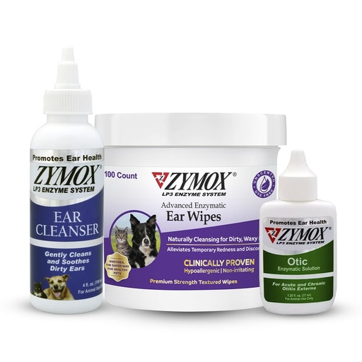 [BRSROBQ2OYIWGHL4] PET KING BRANDS ZYMOX Enzymatic Ear Wipes, Ear Cleanser, & Otic Ear Solution for Dogs and Cats - Product Bundle - for Dirty, Waxy, Smelly Ears and to Soothe Ear Infections, 100 ct, 4 oz and 1.25 oz