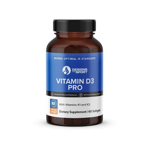 [BRSREZQQO4CB4EY4] Designs for Sport Vitamin D3 Pro - Supports Bone Health & Immune Function* - Vitamins D3, K1 & K2 Blend - Gluten Free & Non-GMO - 60 Softgels