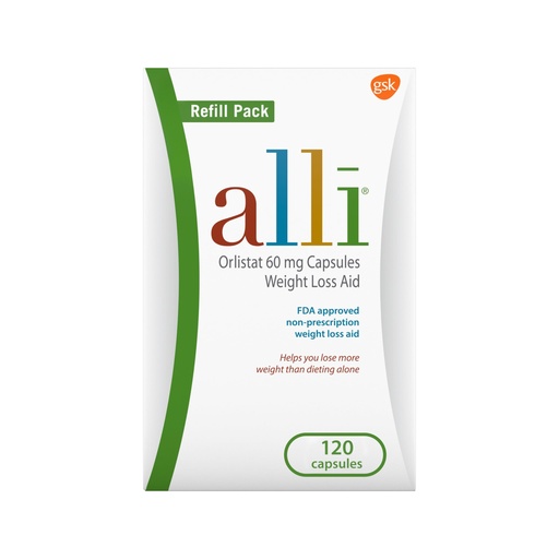 [BRSWIYQGCQCRUG3U] alli Weight Loss Diet Pills, Orlistat 60 mg Capsules, Non Prescription Weight Loss Aid, 120 Count Refill Pack
