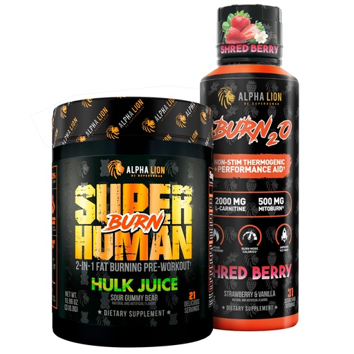 [BRSRGYIQOJ6WE23L] ALPHA LION Stubborn Fat Loss Stack – Superhuman Burn Pre Workout + Burn2O Liquid L-Carnitine 2000mg (ShredBerry) – 2-in-1 Thermogenic Fat Burning Stack for Men & Women
