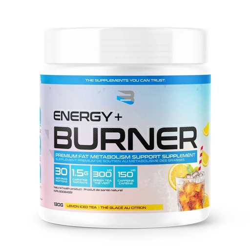 [BRSREGIDO54GYEQ3] Believe Supplements Energy + Burner | L-Carnitine Tartrate, Green Tea, Caffeine | Fat Metabolism Support, Increased Energy, Focus, & Endurance | 30 Servings (Lemon Iced Tea)