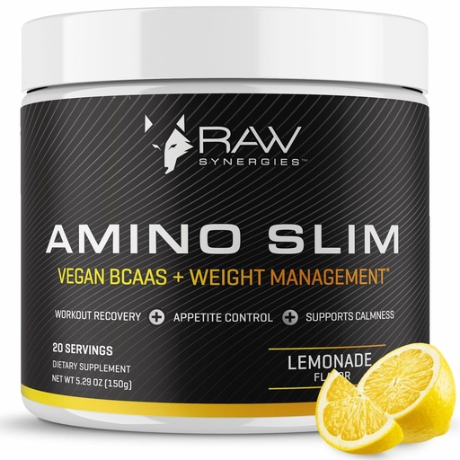 [BRSWGED5OR7BYADK] RAW Synergies Amino Slim - Active Lifestyle Supplement for Metabolic & Mindful Eating Support - Muscle & Energy Support - Sugar-Free & Vegan - Lemonade - 20 Servings