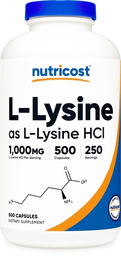 [BRSWKEI7OIHRECQ7] Nutricost L-Lysine 1000mg Per Serving, 250 Servings, 500 Capsules - Gluten Free, Non-GMO, 500mg Per Capsule