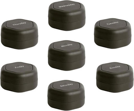 [BRSROGL4O4OWC33X] Cadence Travel Containers - Pill Case Set - Magnetic Travel Capsules,Daily Medicine Organizer for Pills, Supplements, & Vitamins - 7 Flex Smalls (0.56oz) for Weekly Pill Organizer - Charcoal