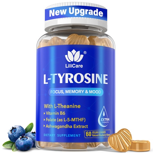 [BRSREBT6AAHBGHQ6] L Tyrosine Focus Supplement Gummies 1100mg for Adults, Brain Supplements for Memory and Focus, L-Tyrosine Gummies with Ashwagandha, I-Theanine for Calm & Mood - Vitamin B6 & B9 for Energy-Vegan, 60ct