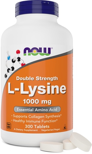 [BRSRMBQ2OIBBGCDK] Now Foods L-Lysine 1000mg - Double Strength - 300 Tablets - Non-GMO Amino Acid Supplement (Llysine Hydrochloride)- 1000 mg Tabs - Vegan/Vegetarian