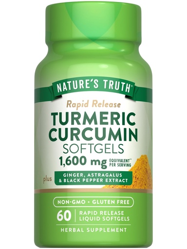 [BRSWGHYCA4HWECTV] Nature's Truth Turmeric Curcumin Complex | 60 Softgels | with Ginger, Astragalus, & Black Pepper Extract | Non-GMO & Gluten Free Supplement