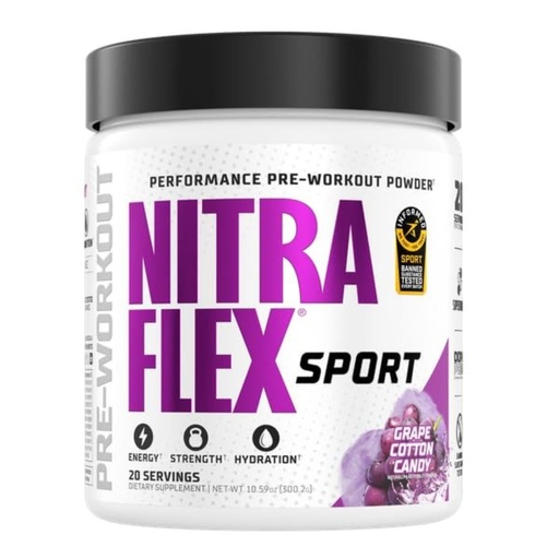[BRSRAHT7A4GRU3L3] Nitraflex Sport Grape Cotton Candy Pre-Workout Powder, Banned Substance Tested, Citrulline, Betaine, Electrolytes, Hydration, Boron, for Men & Women, 20 Servings