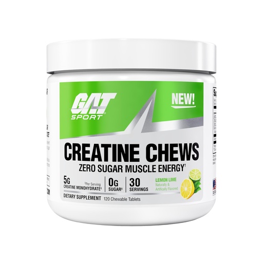 [BRSRGYIYAEGQI3I3] GAT SPORT Creatine Chews, Zero Sugar, 5g Pure Creatine Monohydrate, 3rd Party Tested, Brain Health, Muscle, Strength, Anti-oxidant Support, for Men & Women, 30 Servings (Lemon Lime)