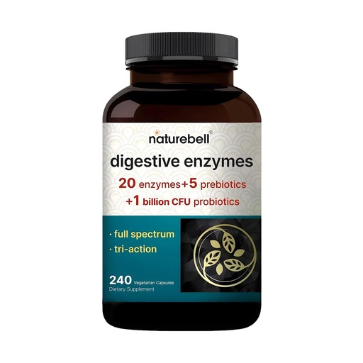 [BRSROGACOYBQMCL3] NatureBell Digestive Enzymes - 240 Capsules - Gut & Digestive Health Support Supplement* - with 20 Enzymes, 5 Prebiotics & 10-Strand Probiotic Blend