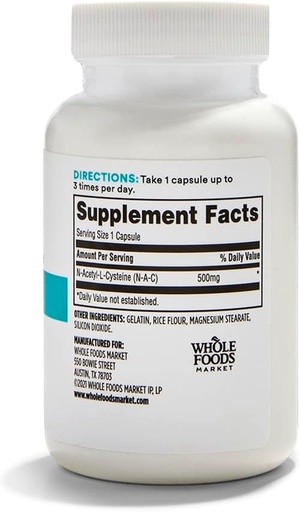 [BRSRAGT7PN7BG3LB] 365 by Whole Foods Market, N-Acetyl L-Cysteine 500 MG, 100 Count (Pack of 2)