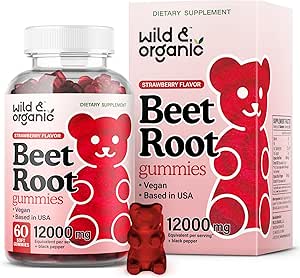 [BRSWYAA2CMFWO3DU] Wild & Organic Beet Root Gummies 12000 mg - Red Beets Supplements for Women and Men with Beetroot Powder - 60 Pectin-Based Chews