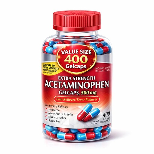[BRSREZAQCAHAAFLB] Acetaminophen 500mg, Extra Strength Rapid Release, 400 Gelcaps