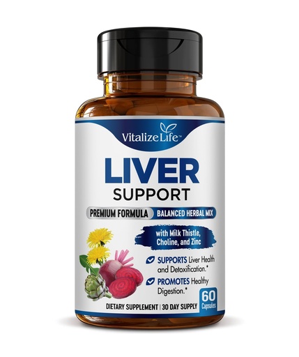[BRSRACT6BV5W2YDU] Liver Support Supplement – Milk Thistle Capsules with Dandelion Root & Artichoke Extract – Made in USA – Natural Detox & Cleanse – 60 Vegan Capsules
