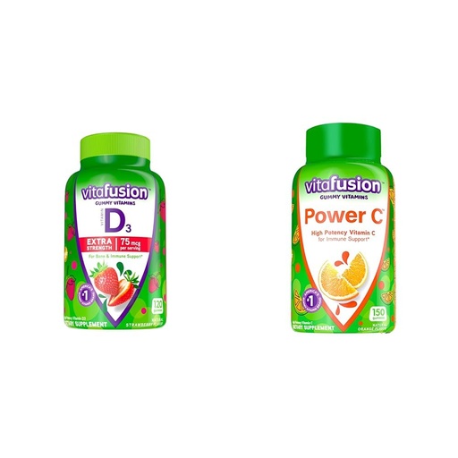[BRSROAINOADREDLJ] Vitafusion Extra Strength Vitamin D3 Gummy & Power C Vitamin C Gummies for Immune Support, Orange Flavored, 282 mg Vitamin C, America’s Number 1 Gummy Vitamin Brand, 50 Day Supply, 150 Count