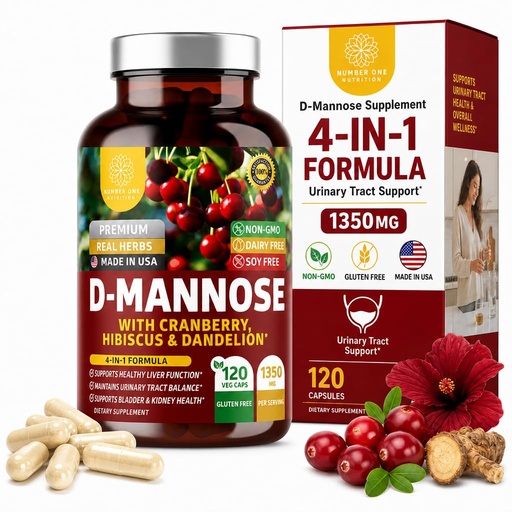 [BRSWYFT2OQJRUH3B] Premium D Mannose Supplement for Women and Men [Max Strength, 1350MG] Natural D-Mannose with Cranberry, Hibiscus and Dandelion for Urinary Tract Health, 120 Count