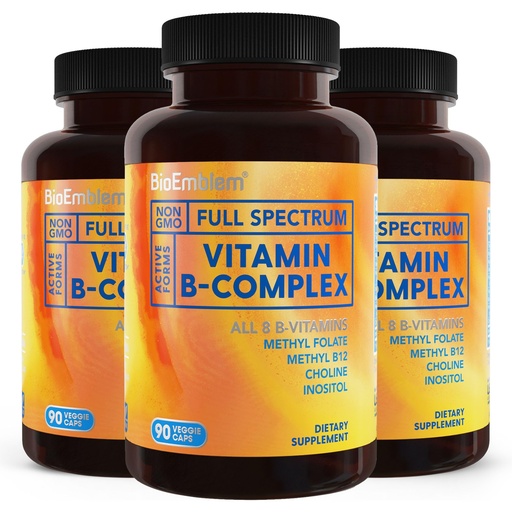 [BRSRABQQCEIWKA3B] BioEmblem B Complex Vitamins | Complete B-Vitamin Formula with Active Methylated Forms | Supports Energy, Mental Clarity & Immune Health | Non-GMO, Vegan, Soy-Free, Gluten-Free |270 Capsules
