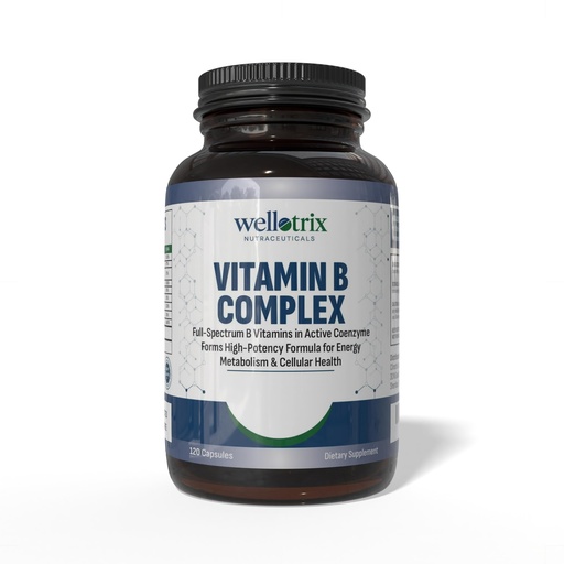[BRSRGYY7OVYWOG3B] Wellotrix Advanced B-Complex – Full Spectrum of 8 Essential B Vitamins (B1, B2, B3, B5, B6, B7, B9, B12) in Active Coenzyme Forms – Supports Energy Metabolism & Cellular Health – 120 Capsules