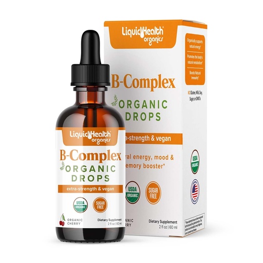 [BRSRAGI7AUAW2HY2] LIQUIDHEALTH USDA Organic Vitamin B Complex Drops for Men & Women - Natural Energy, Improved Focus, Memory & Mood, Immune Support, Metabolism Boost - USA Made, Extra Strength, Sugar Free, Vegan (2 oz)