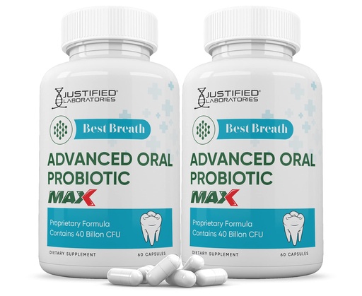 [BRSROYA6CB6W2F3J] Justified Laboratories (2 Pack) Best Breath Max 40 Billion CFU Probiotic Oral Support 120 Capsules