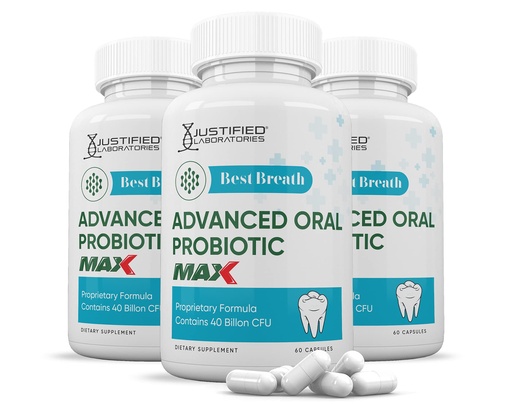 [BRSROYA6AAPBGFI2] Justified Laboratories (3 Pack) Best Breath Max 40 Billion CFU Probiotic Oral Support 180 Capsules