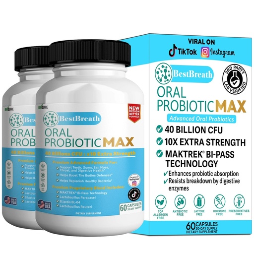 [BRSREZT5PICBUDLB] BestBreath Oral Probiotic MAX - 40 Billion CFU - Support for Teeth, Gums, Ear, Nose, Throat & Digestive Health - 60 Capsules (2)