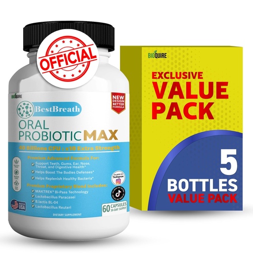 [BRSREZT5AV6RMEQ2] BestBreath Oral Probiotic MAX - 40 Billion CFU - Support for Teeth, Gums, Ear, Nose, Throat & Digestive Health - 60 Capsules (5)