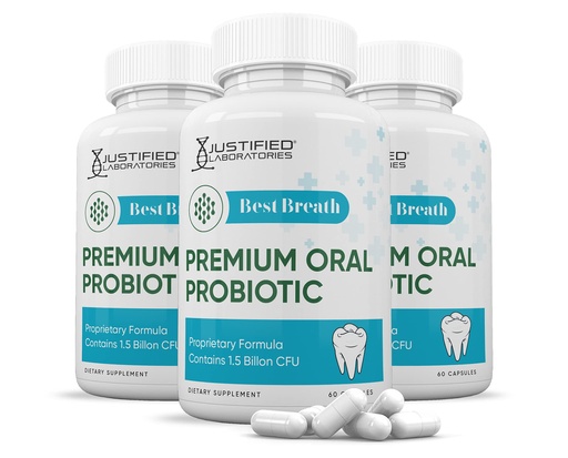 [BRSROYA6BADWG3D7] Justified Laboratories (3 Pack) Best Breath 1.5 Billion CFU Probiotic Oral Support 180 Capsules