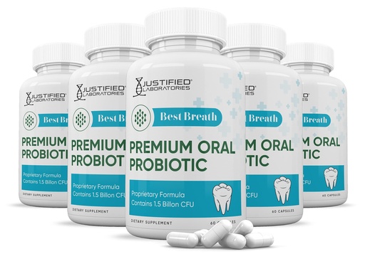[BRSROYA6AF5QG23J] Justified Laboratories (5 Pack) Best Breath 1.5 Billion CFU Probiotic Oral Support 300 Capsules