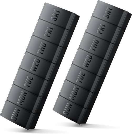 [BRSROATQOIFRSETZ] Large Pill Organizer 2 Pack, Easy-Open Weekly Pill Organizer, XL Daily Pill Organizers, 7 Day Medicine Pill Organziers, Medicine Box 7 Day for Large Vitamin Supplements (Double Black)